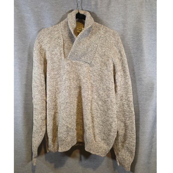 VTG Harbor Bay 90's Beige/Tan Wool Blend Cable Knit Pullover Sweater Men L Cowel - Picture 1 of 6
